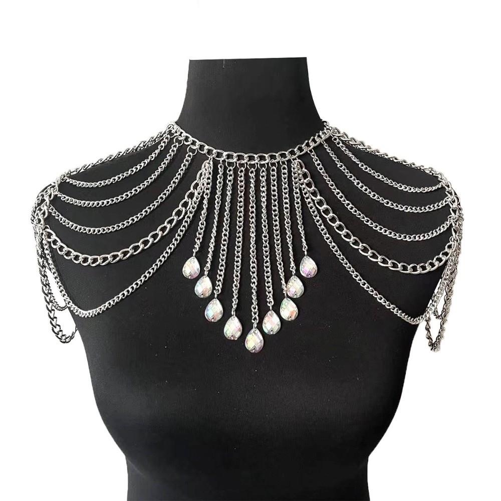 Metall Strass Schulterkette Mehrschichtig Fransen Damen Schulterkette Leicht zu Tragen Schmuck Schulter Körperkette