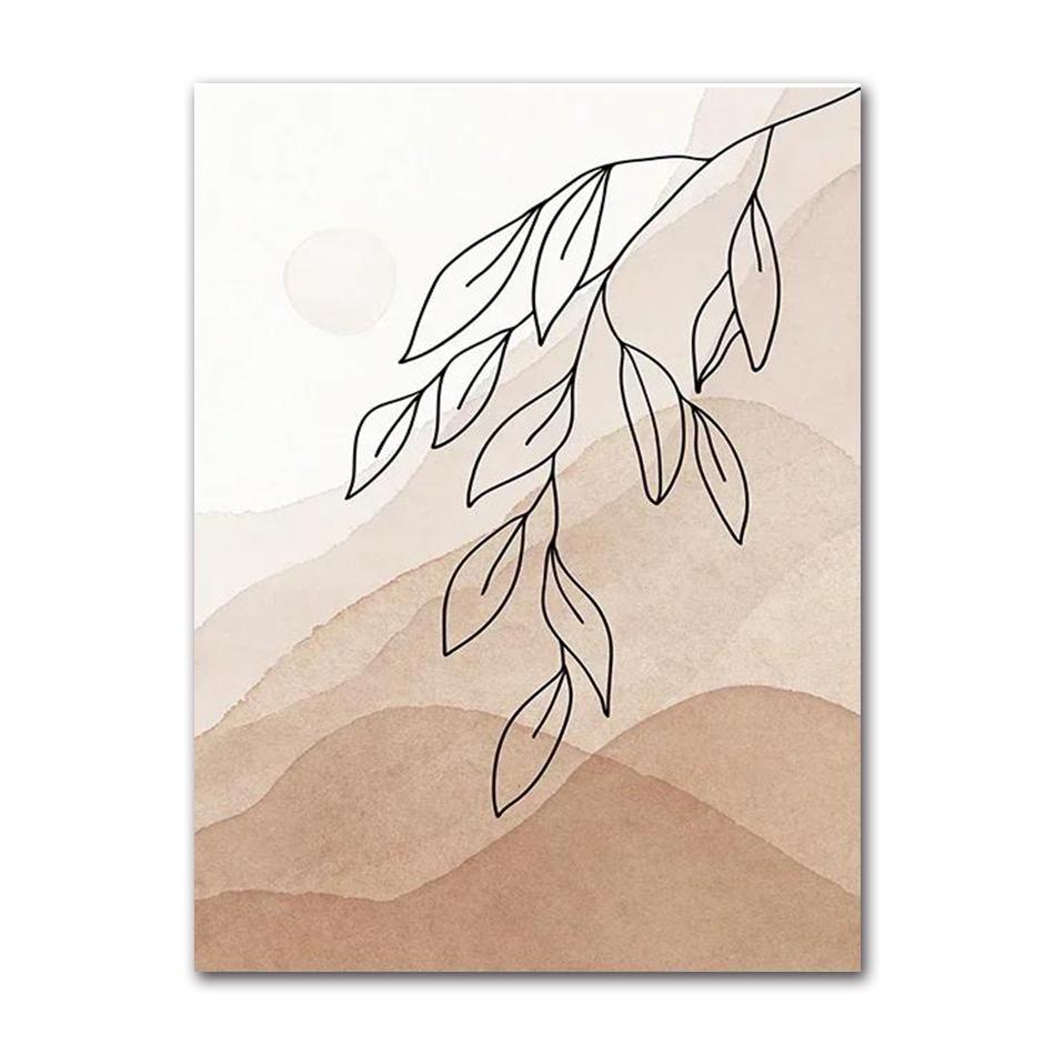Boho Abstract Leaf & Landscape Canvas Wall Art, Oil Painting Poster for Bedroom Living Room Home Interior Decor