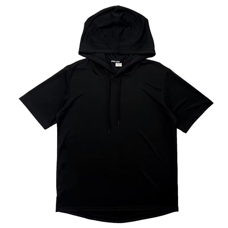 Unisex Summer Thin Short Sleeve Hooded T-shirt Japanese Style Solid Color Loose Plus Size Breathable Casual Pullover Tee