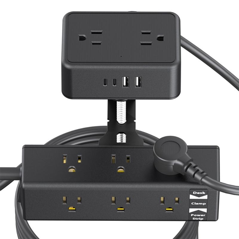 Clamp Mounted Power Strips 13AC Outlets 4 USB Port 20WPD Fast Charging Safety Protections 2M Cord ABS Materials Build