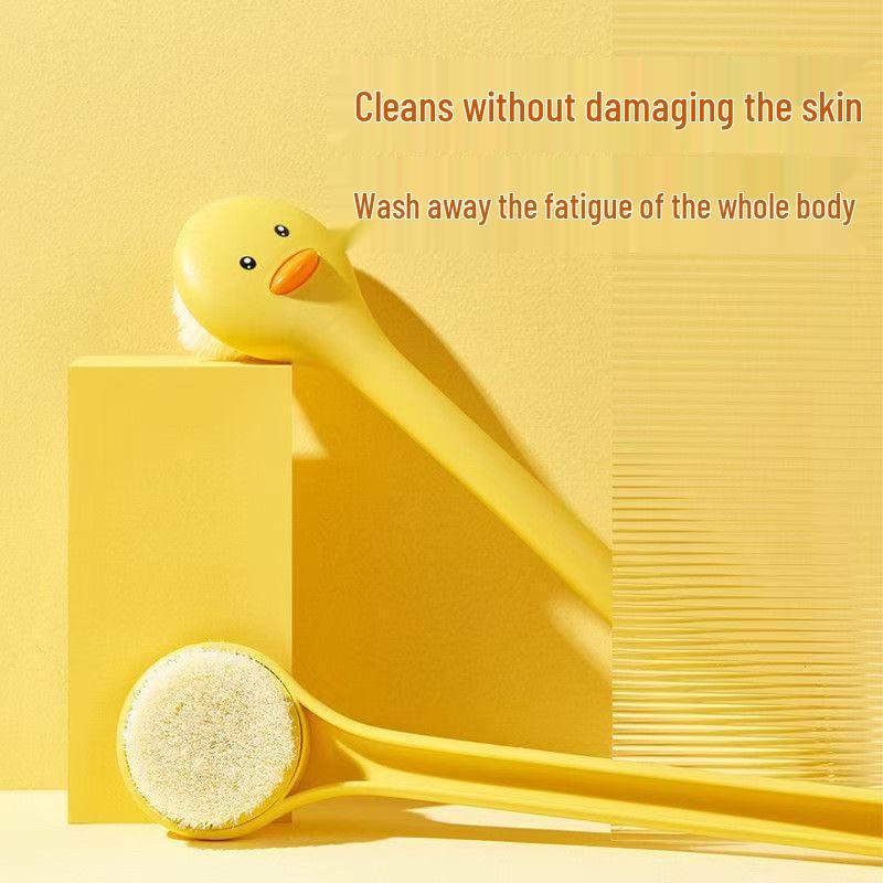 Adorable Yellow Duck Soft Bristle Bath Brush for Adults & Kids - Long Handle Back Scrubber