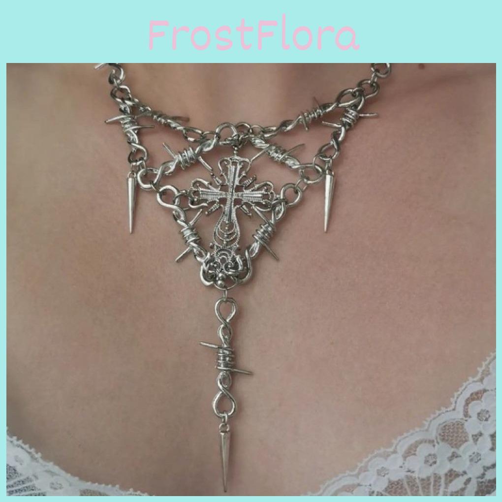 Unique Geometric Design Thorn Cross Pendant Necklace For Women Fashionable Casual Style