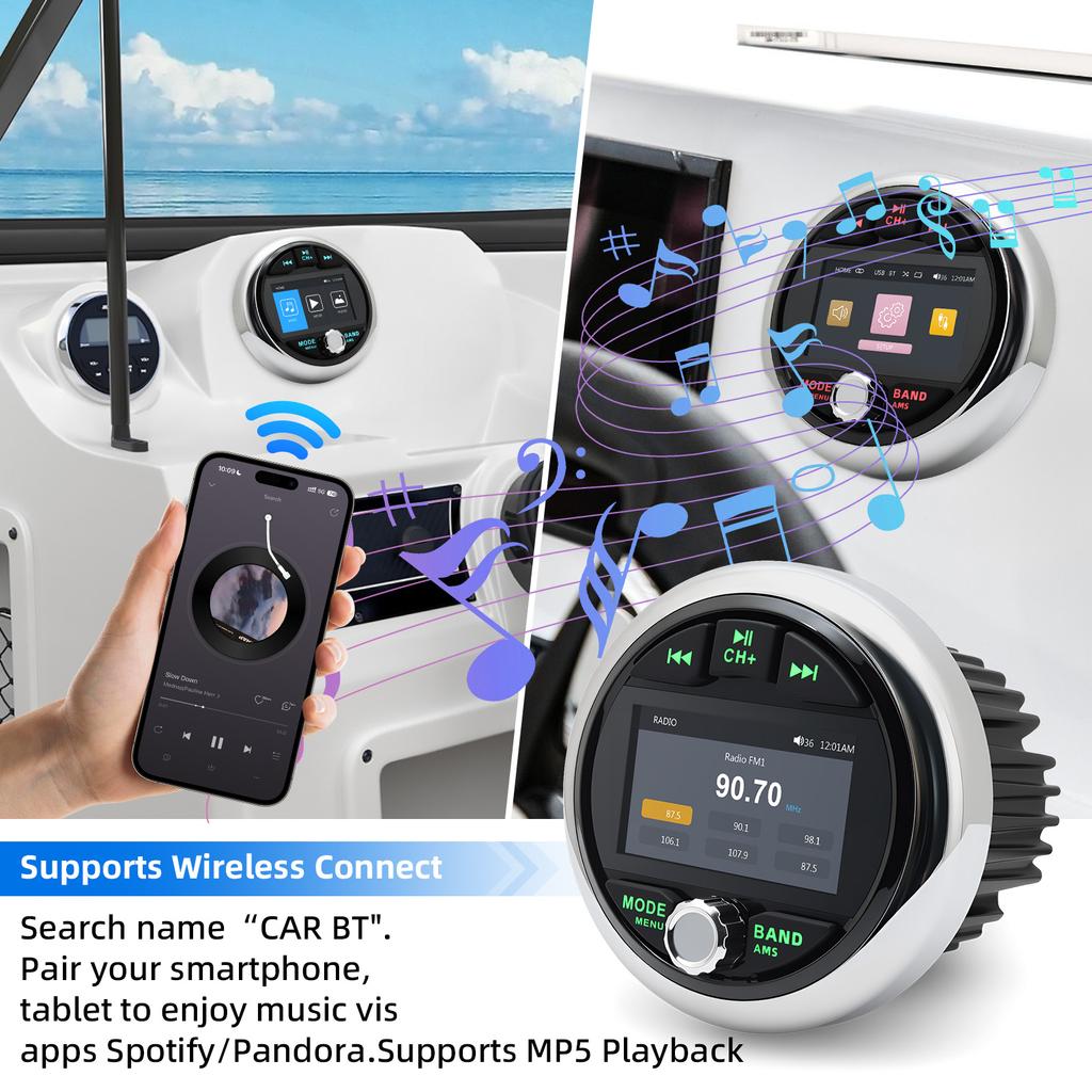 MP5 Marine Stereo Radio Player Waterproof Bluetooth-compatible FM AM Audio Player Media Player For Boat Yacht  ATV UTV Cart