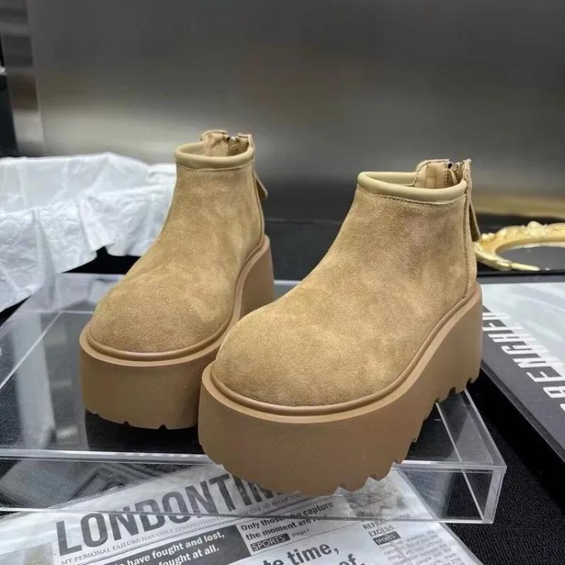 2024 Vendita Calda Scarpe da Donna Stivaletti da Donna con Plateau Caldi Stivali da Neve Donna Punta Rotonda Zeppe Cerniera Posteriore Scarpe da Esterno da Donna