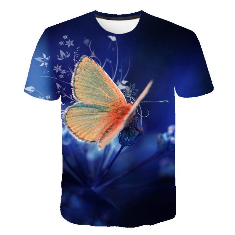 Cross-border New Boys And Girls With The Same Parent-child T-shirt, Beautiful Butterfly 3D Printing Cool Loose Men's And Women's Short Sleeves