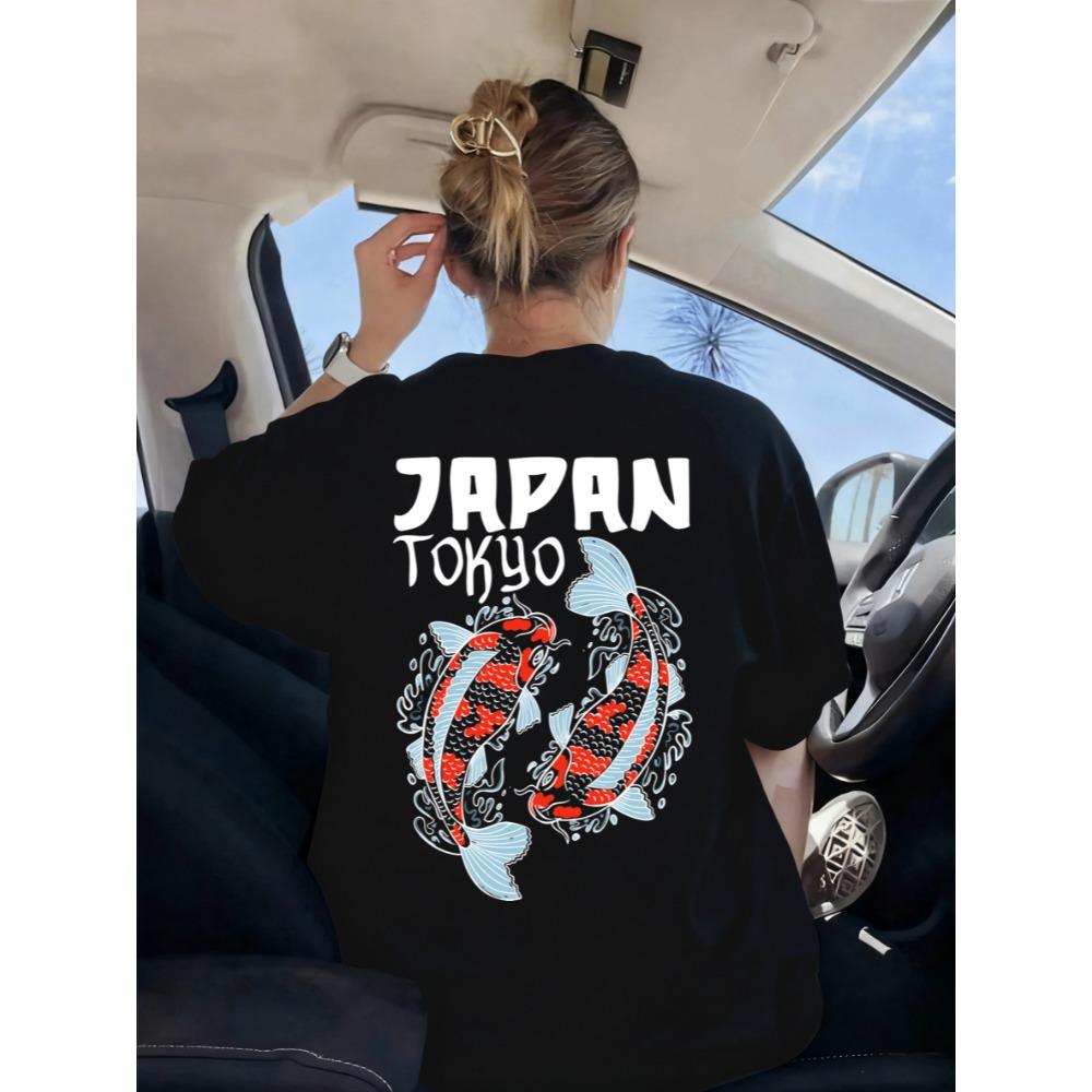 Harajuku Japan Tokyo Koi Print Women T-Shirt Summer Y2K T Shirts Breathable Comfortable Top Woman Short Sleeve