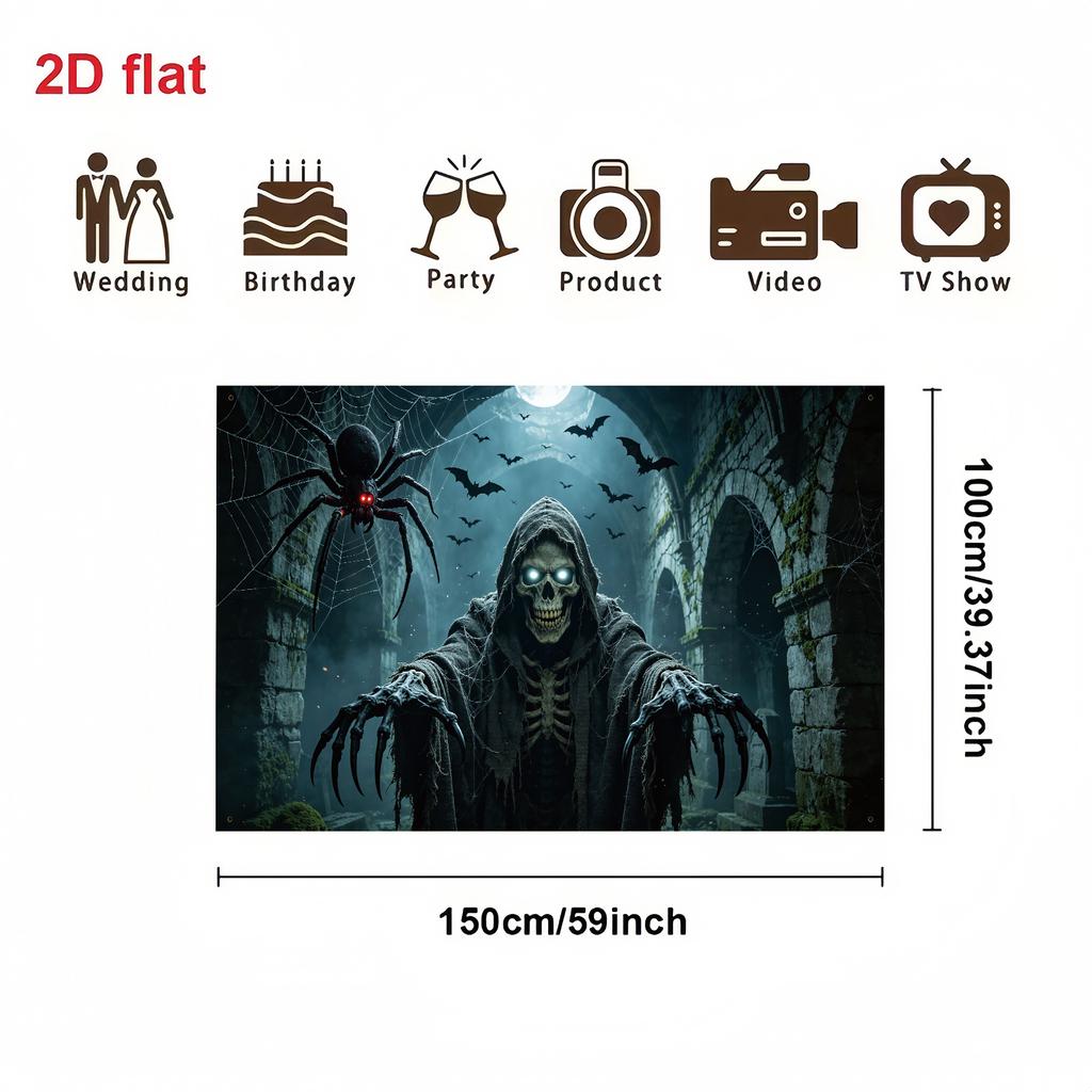 2D flat 1 piece Gothic hooded skull banner suitable for Halloween themed decoration