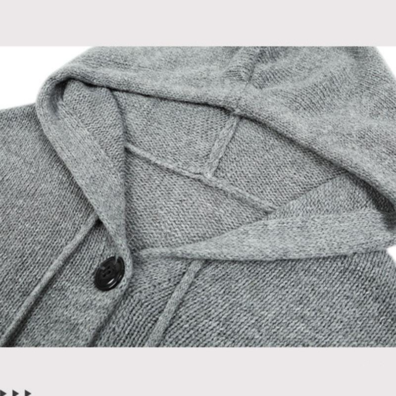 Hooded Knitted Cardigan Women's Solid Color Single Breasted Sweater Drawstring Design Thick Warm Jacket Loose Casual  Autumn Winter