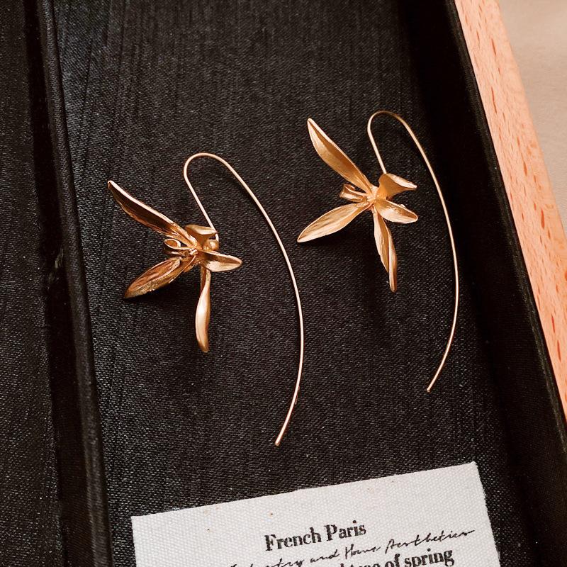 French retro iris flower earrings niche cold wind ear hook earrings