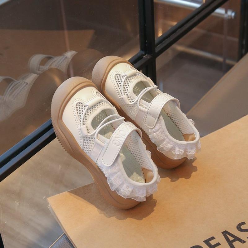Summer Girls Ballet Style Sports Sandals, Breathable Mary Jane Dad Shoes Soft Sole with Hook-and-Loop for Kids