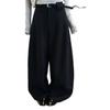 Endorsed by Xiao Yang (158cm) - Women's Woolen High Waist Cropped Wide-Leg Pants, Plush Thickened, 2025 Winter Collection.