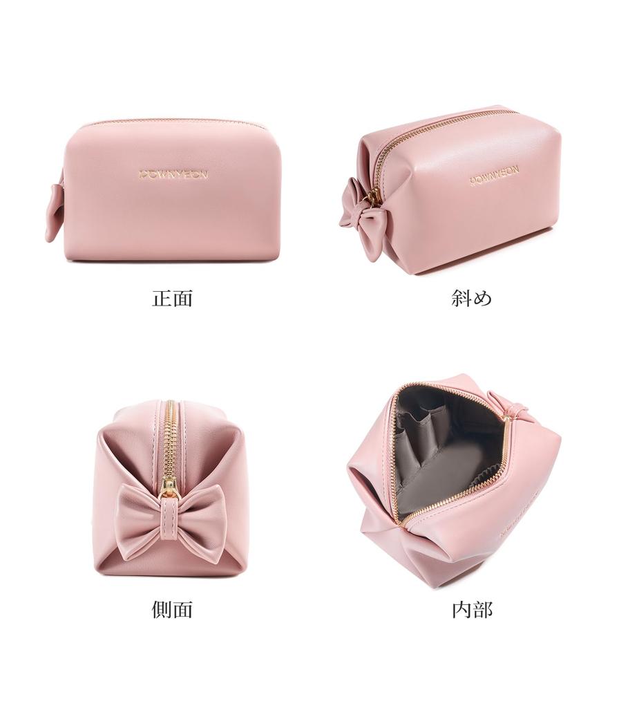 Rownyeon Portable Makeup Cute Ribbon Korean PU Birthday Gift Pouch, Design, Compact, Multi-Compartment, Style, Water-Repellent Leather, Mini, Small,