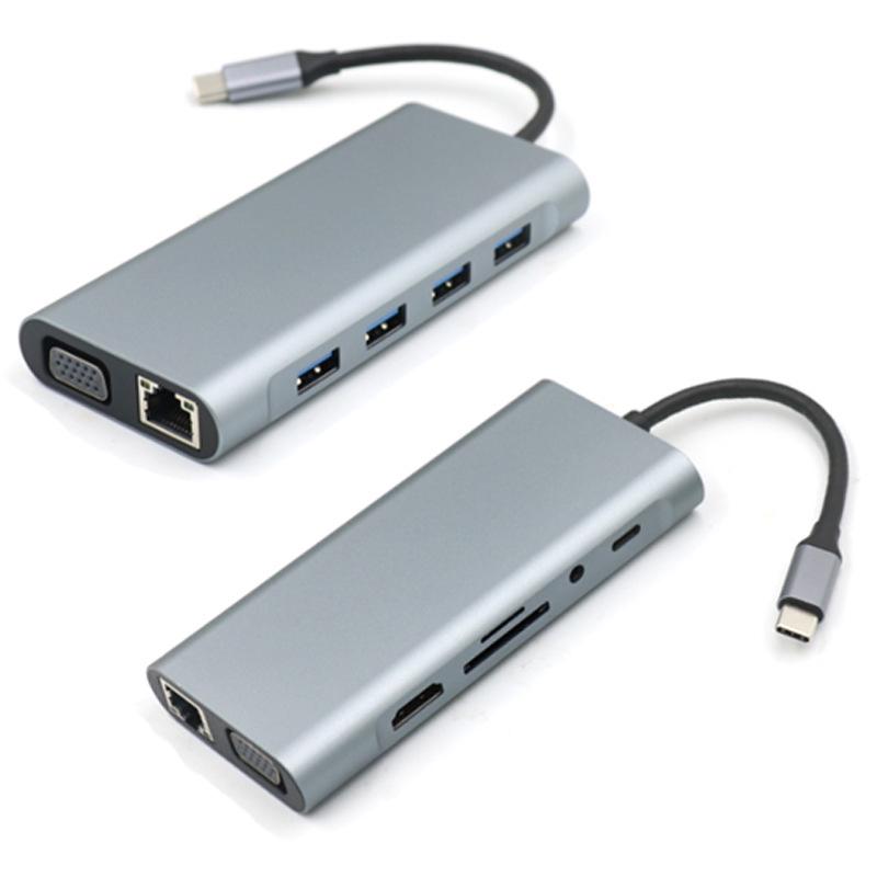 Type C to HDMI Laptop Dock with VGA, Gigabit Ethernet, USB 3.0, and SD/TF Card Reader