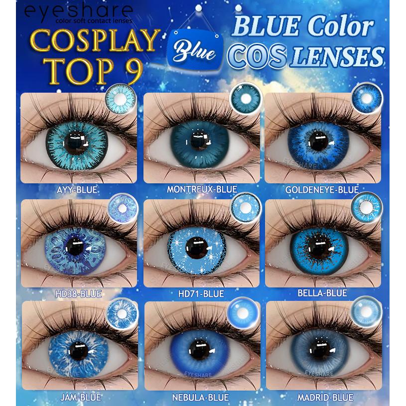 Eyeshare 1 Paar Blaue Cosplay-Kontaktlinsen für Augen Blau Heiße Anime Cosplay Linse 14.0~14.5mm Halloween Make-up Linse