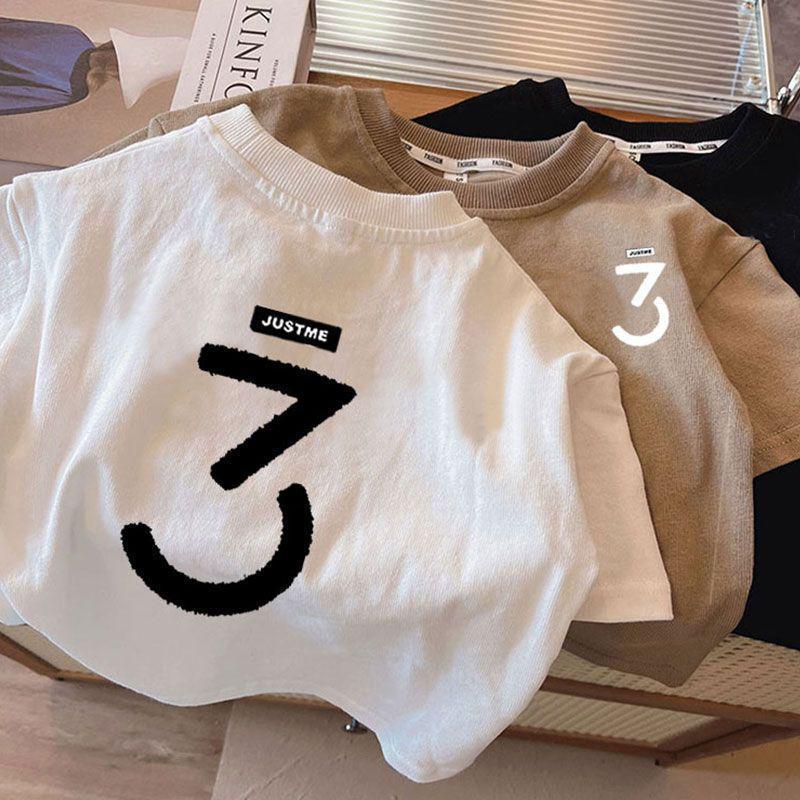 Boys' Trendy Cool 2025 Summer Korean-Style Short Sleeve Cotton T-Shirt for Kids