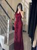 French black suspender versatile dress, new temperament sleeveless long dress in summer, waist and thin