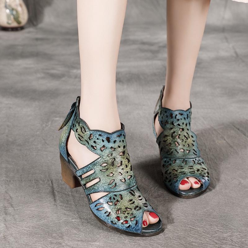 Fashion GKTINOO Women Sandals Summer 2025 New Women Shoes Genuine Leather Retro Zip Casual Sewing Handmade Leisure Ladies Sandals