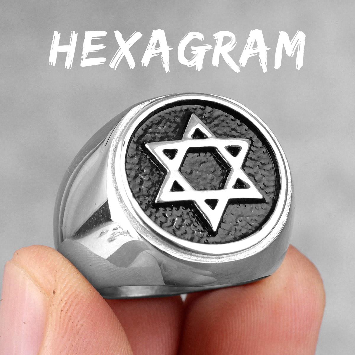 

Иудаизм Гексаграмма Звезда Давида Нержавеющая сталь Мужские кольца Панк Хип-Хоп для мужчин Мальчик Байкер Ювелирные изделия Творческий подарок 12