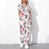 Women Plus Size Floral Printed Scrub Set Cutout Neck Short Sleeve Pocket Top Long Pants Two Piece