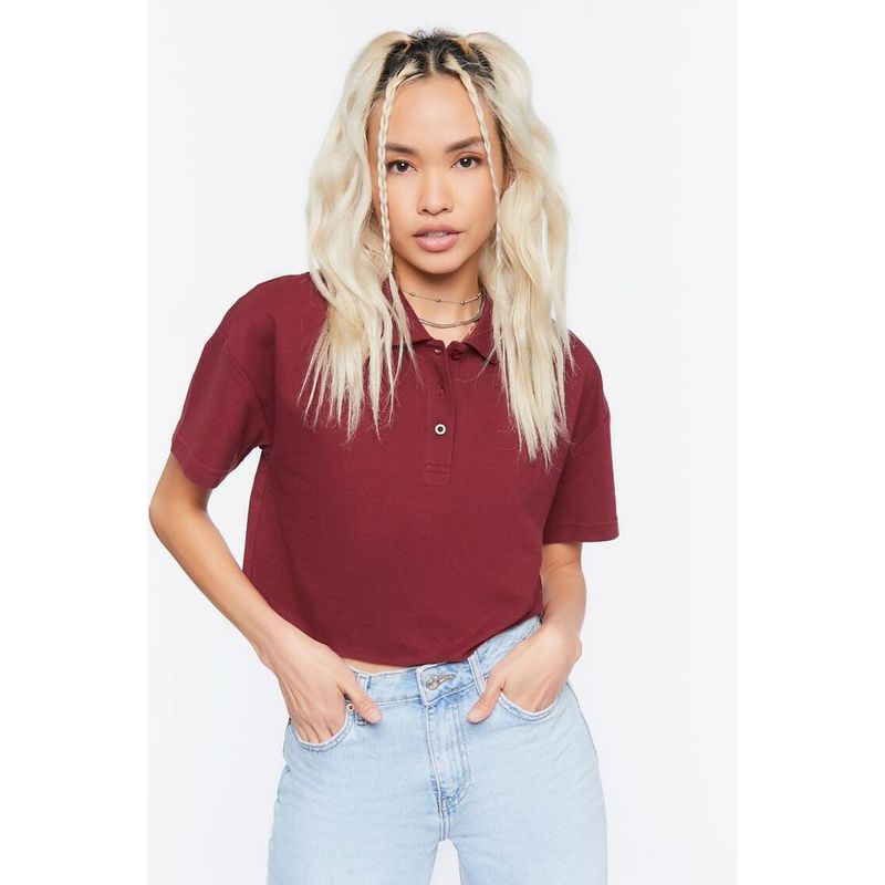 

American Retro Preppy Style XS-XL Short Loose Pique Polo Shirt Sexy T-shirt Short Top European and American Single Wine Red L
