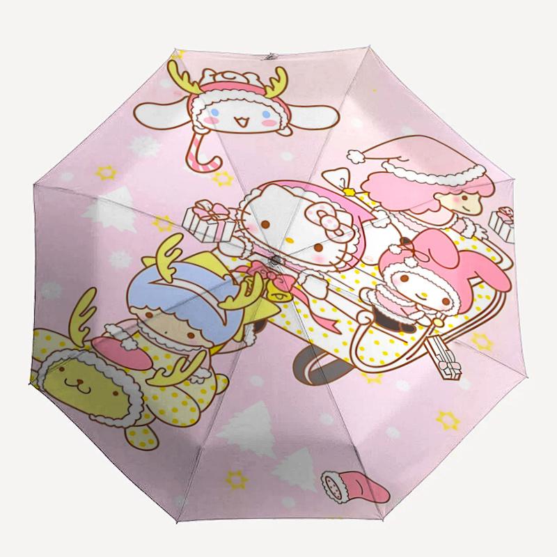 1pc Hello Kitty Christmas Edition Automatic Opening/Closing Umbrella - Portable Three-Fold Design with 8-Bone Iron Frame, Perfect for Outdoor Use, Fes