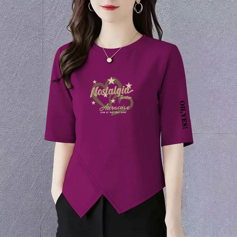 Large Size Casual Three-quarter Sleeve T-shirt Women's New Summer Loose Fashion Irregular Splicing Versatile Top
