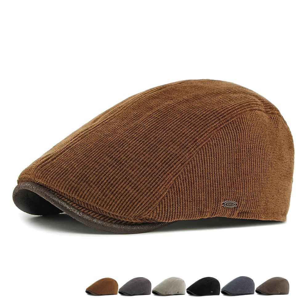 Autumn Winter Velvet Thick Warm Cap Men's Corduroy Beret British Retro Forward Cap Painter Cap