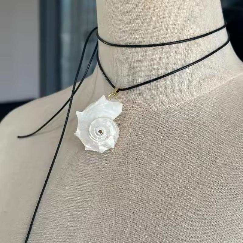 1 Piece 120Cm Leather Rope Strap Necklace Bohemian Style Natural Shell Conch Pendant For Women Beach Vacation Party Jewelry