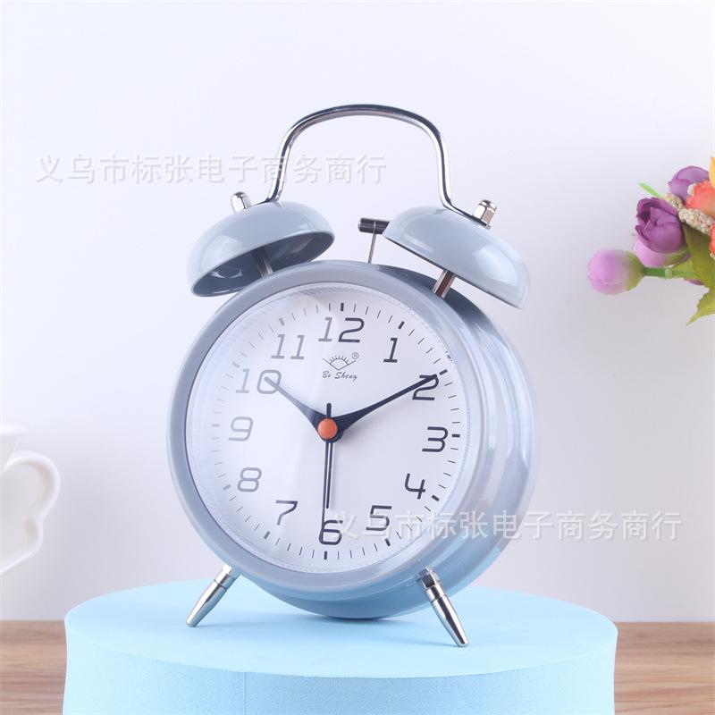Korean Version of 1-inch Metal Bell Alarm Clock Children's Bedroom Bedside Silent Clock Student Bedside Desk Clock with Night Light