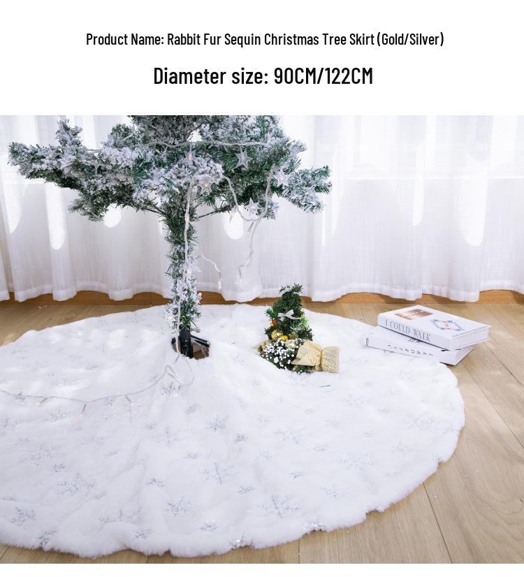 White Sequin Snowflake Plush Christmas Tree Skirt