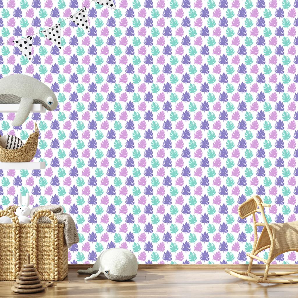 Leaves Wallpaper White and Blue for Living Room and Bedroom 50x1000