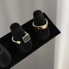 Women's Black Drip Glaze Geometric Ring, Gold Wide Edge, Adjustable Open Design, Hip Hop Style