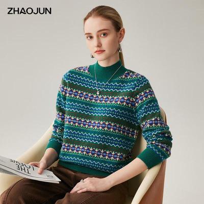Zhaojun Damestrikket Fair Isle Stribet Kasmir Turtleneck Sweater