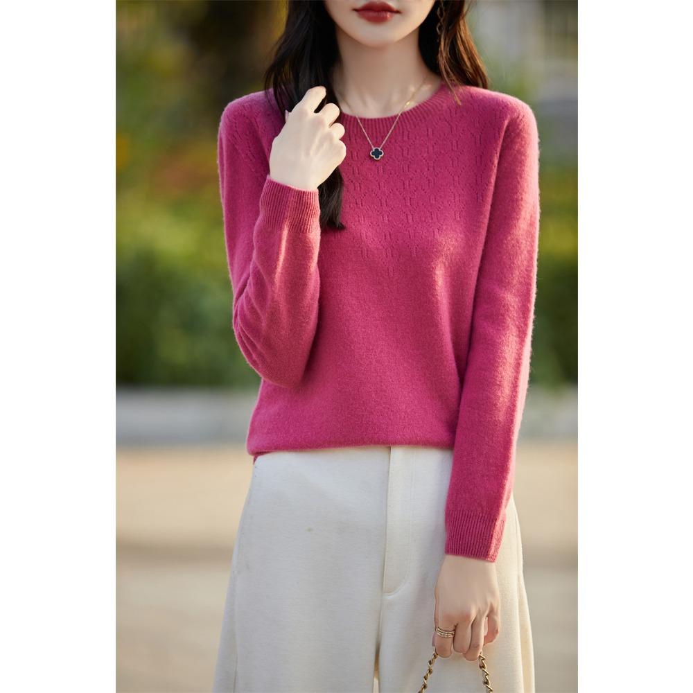 Novo Estilo Outono e Inverno Pulôver Feminino Gola Redonda, Manga Comprida, Suéter Básico Tricotado Solto
