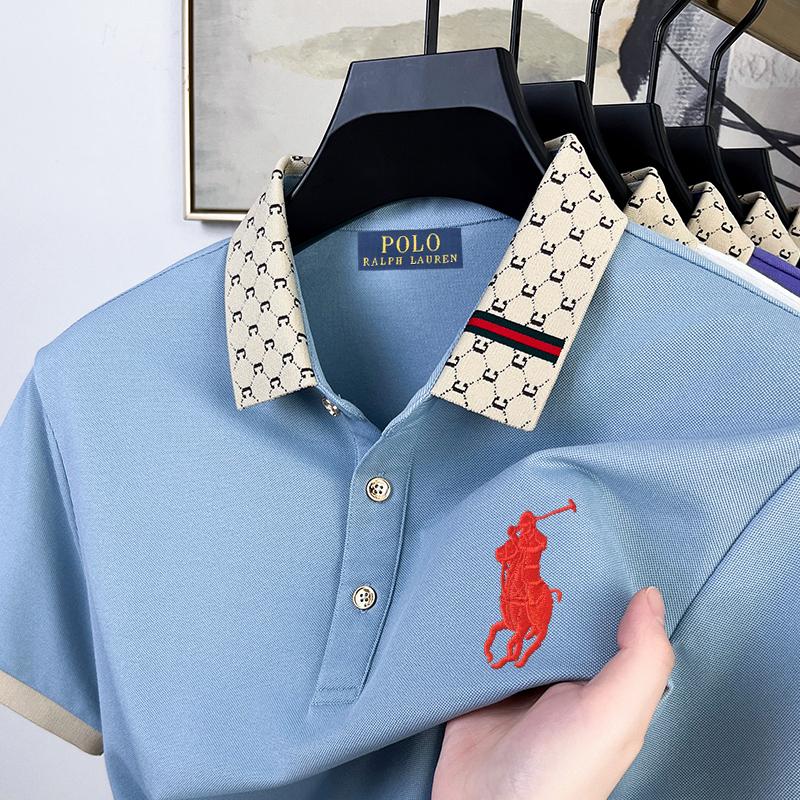 Polo Ralph Lauren 2025 Léto Pánské Nové Výšivka Pony Jednobarevné Volné Barevný Límec Business Casual Polokošile