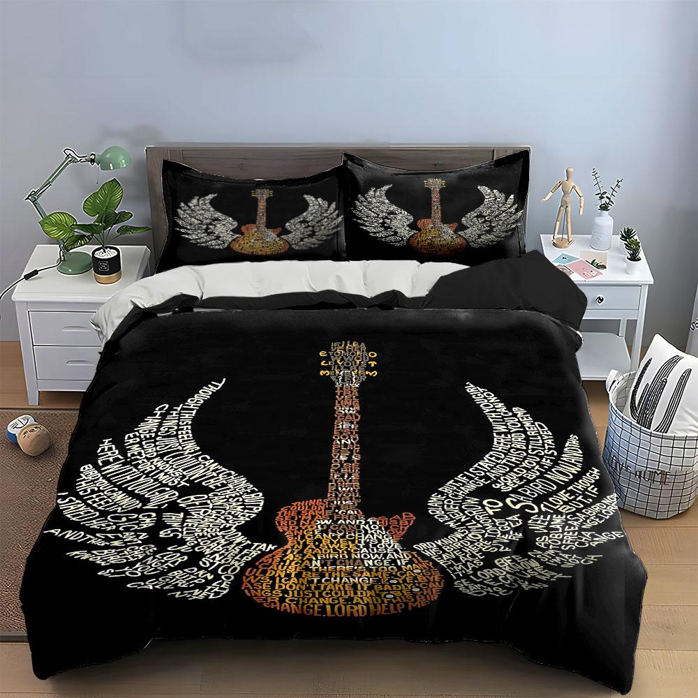 "Music Guitar with Wings Design" Bedding Duvet Cover Set Duvet Cover Pillowcases (1 * Duvet Cover 2 * Pillowcases, without duvet insert)