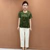 Summer 2026 Retro Chinese Style Printed T-shirt for Middle-Aged & Elderly Women - Slimming Short Sleeve Round Neck