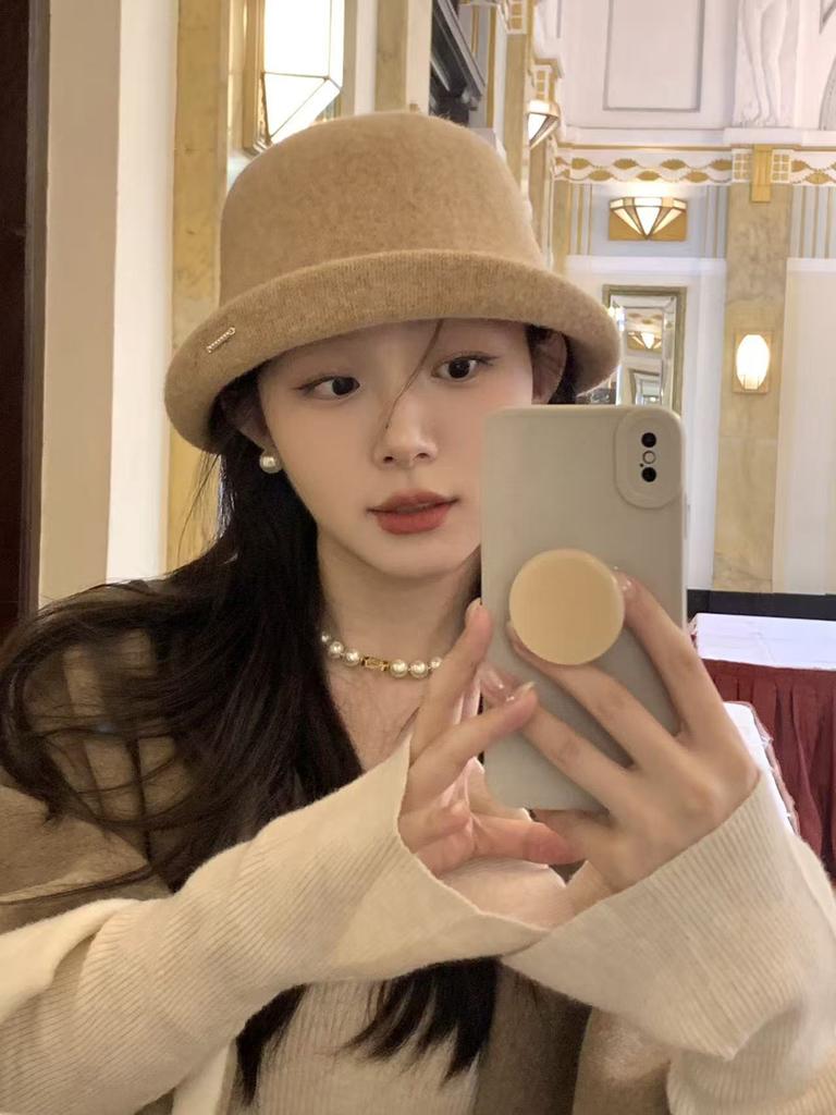 High-quality crimped wool top hat women's autumn and winter fashion daughter hat showing face little fisherman hat children's basin hat
