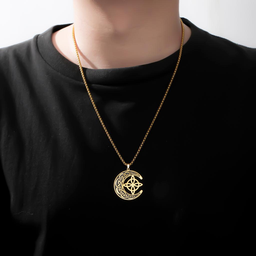 Teamer Crescent Witch Knot Charms Pendant Necklace For Woman Man Vintage Viking Celtics Jewelry Valentine Gift  New In