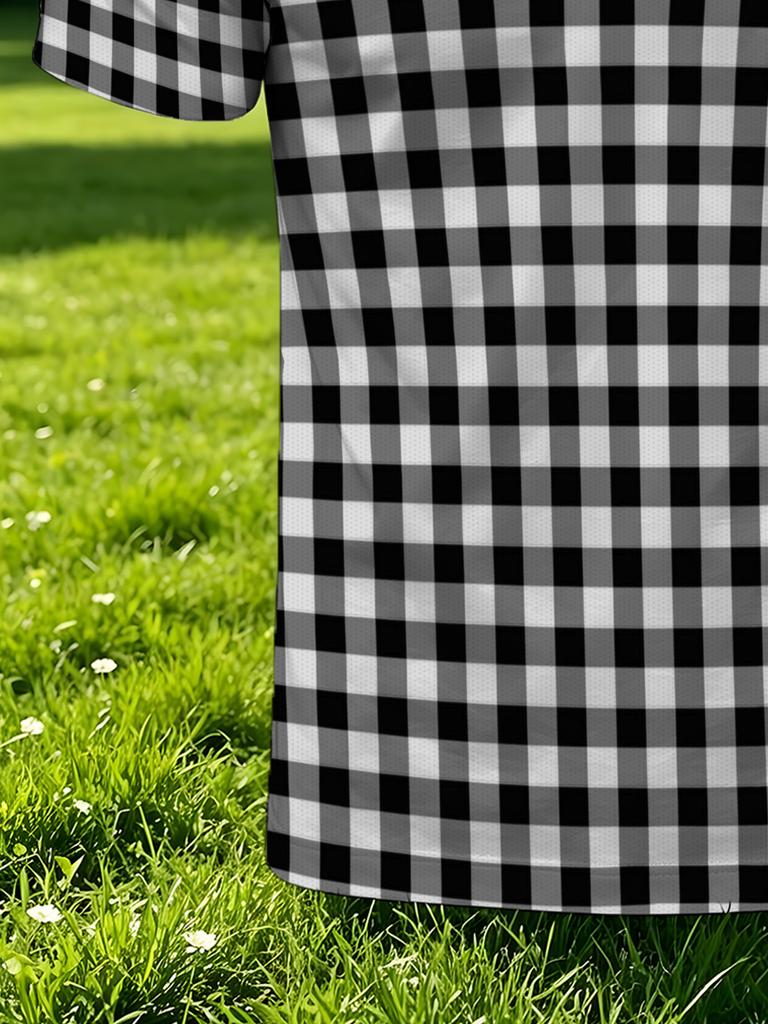 Men'S Outdoor Polo Shirt, Multi-Sizes Available, Black And White Checkered Print, Fashionable Casual Comfortable, Men'S Top Suitable for Hiking And