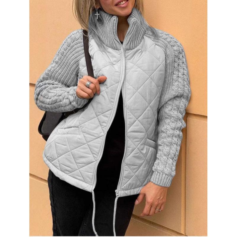 Coats Winter Warm Women Jackets Stand Collar Neck Parkas Patchwork Drawstring Hem Zipper Closure Cotton Outwear Female Clothes