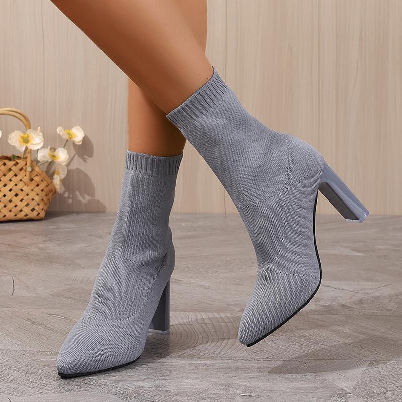 Lucyever Plus Size High Heels Socks Boots for Women Autumn Winter Pointed Toe Stretch Ankle Boots Woman Slip On Short Booties 43
