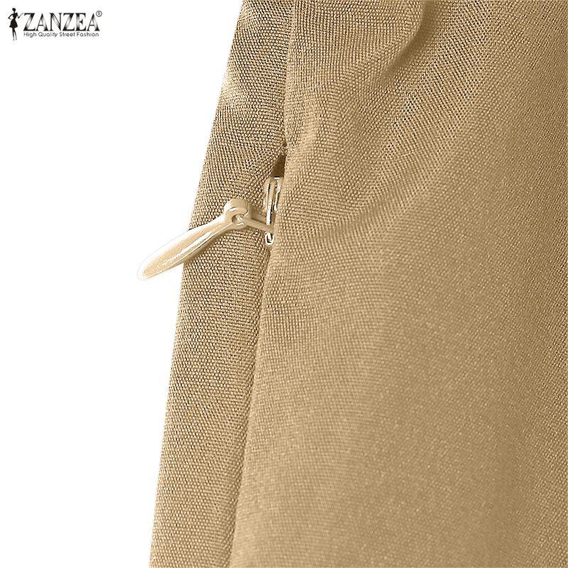 ZANZEA Vestido largo suelto informal de manga larga con cuello vuelto para mujer