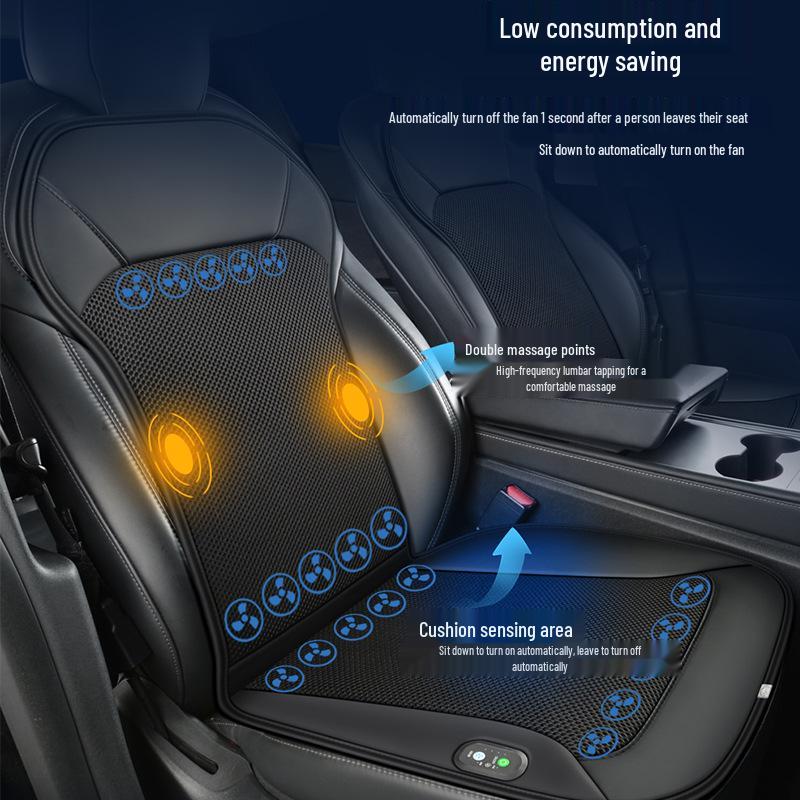 Kühlende Autositzauflage - Luftgeblasene Massage, Eis-Seide, Geräuschreduzierung für 12V/24V Fahrzeuge