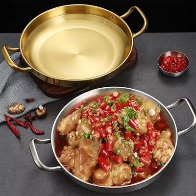 Uchwyt Patelnia Patelnia Paella ze Stali Nierdzewnej ze Złotym Uchwytem Garnek do Gotowania Patelnie do Ryżu z Owocami Morza Patelnia Nieprzywierająca Naczynia Kuchenne