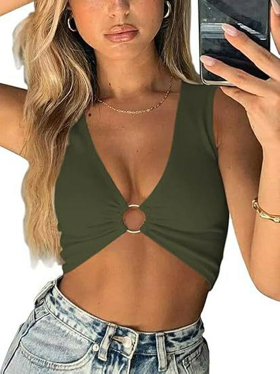 Summer Women's Sleeveless V-Neck Hollowed-Out Cropped Solid Color Vest
