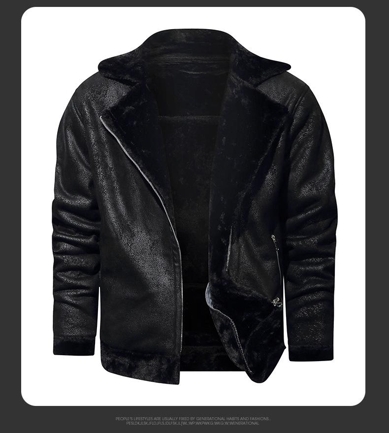 Men's Leather & Fur Integrated Lapel Jacket - Winter Warmth, Thick, Fitted, Stylish