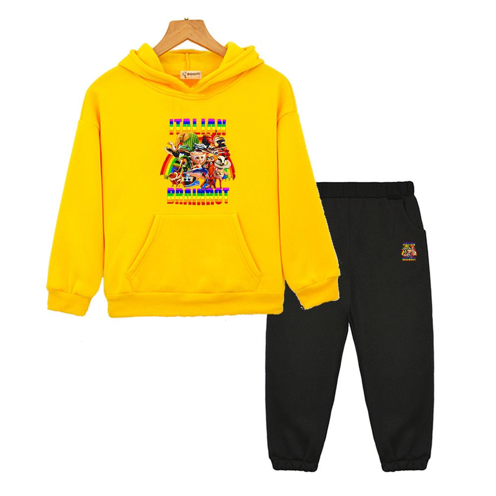Italian Brainrot Autumn Anime hoodie Fleece Sweatshirt Jacket 2pcs pullover+Pants boys girls Hooded Sets kids boutique clothes