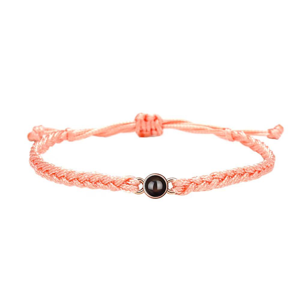 Handmade Woven Stainless Steel Bracelet with Custom Photo and 'I Love You' In 100 Languages Projection