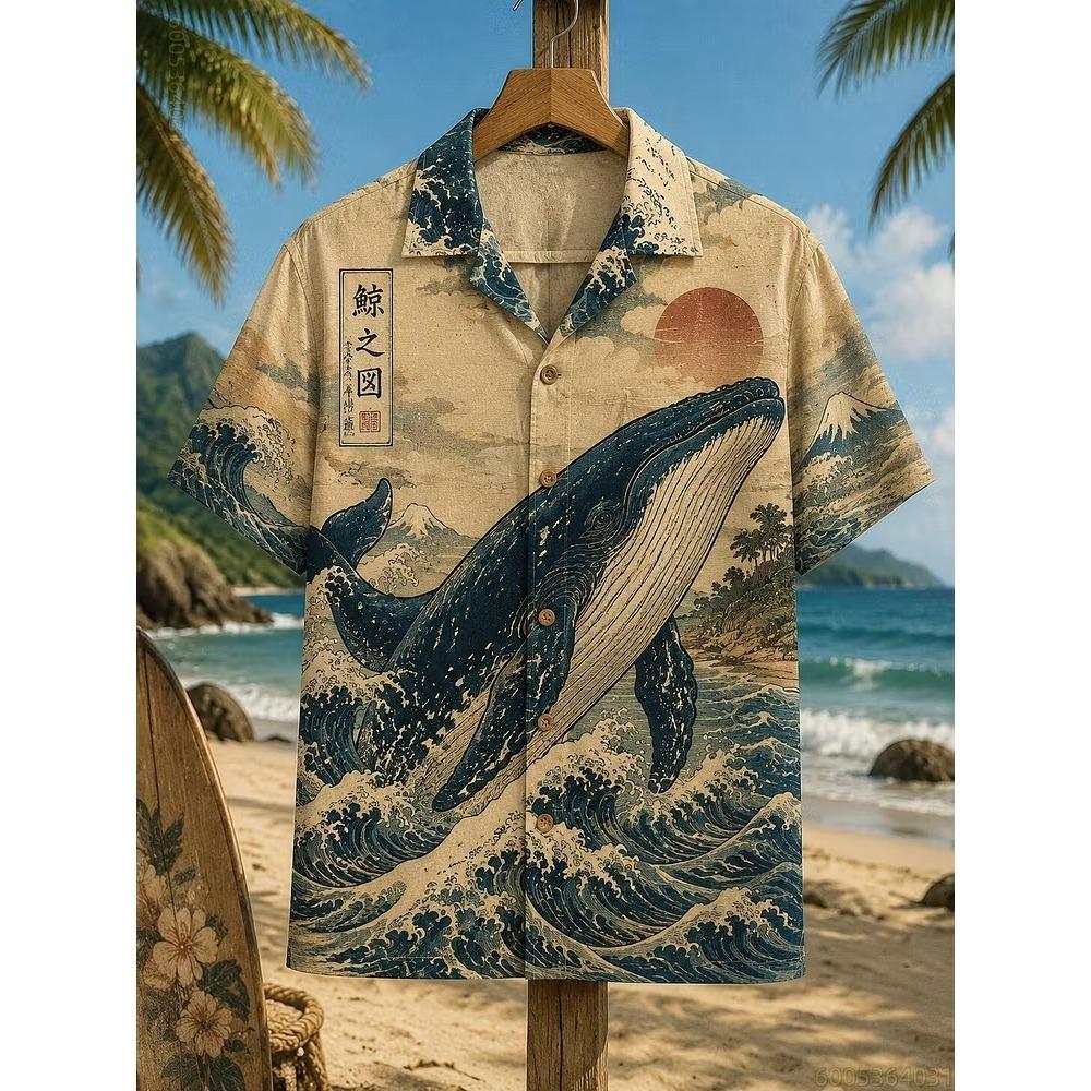 Herren Kurzarmhemd mit Schwarz-Katzen- und Blau-Drachen-Print, Geeignet für Strandurlaube, Partys und Bequemes Tragen.